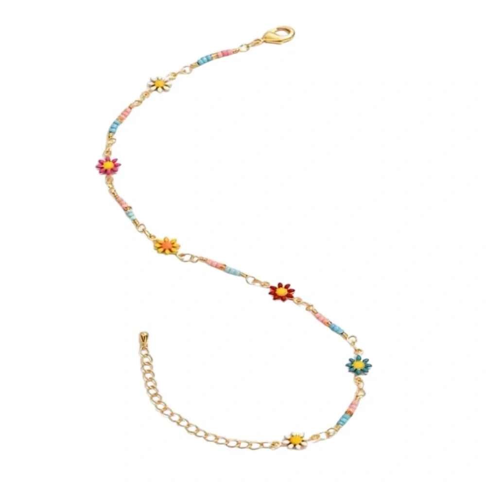 Colorful Flower Gold Beaded Anklet - Picture 2 of 3